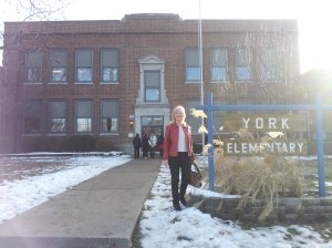 Beth is ready to read to York Elementary students!